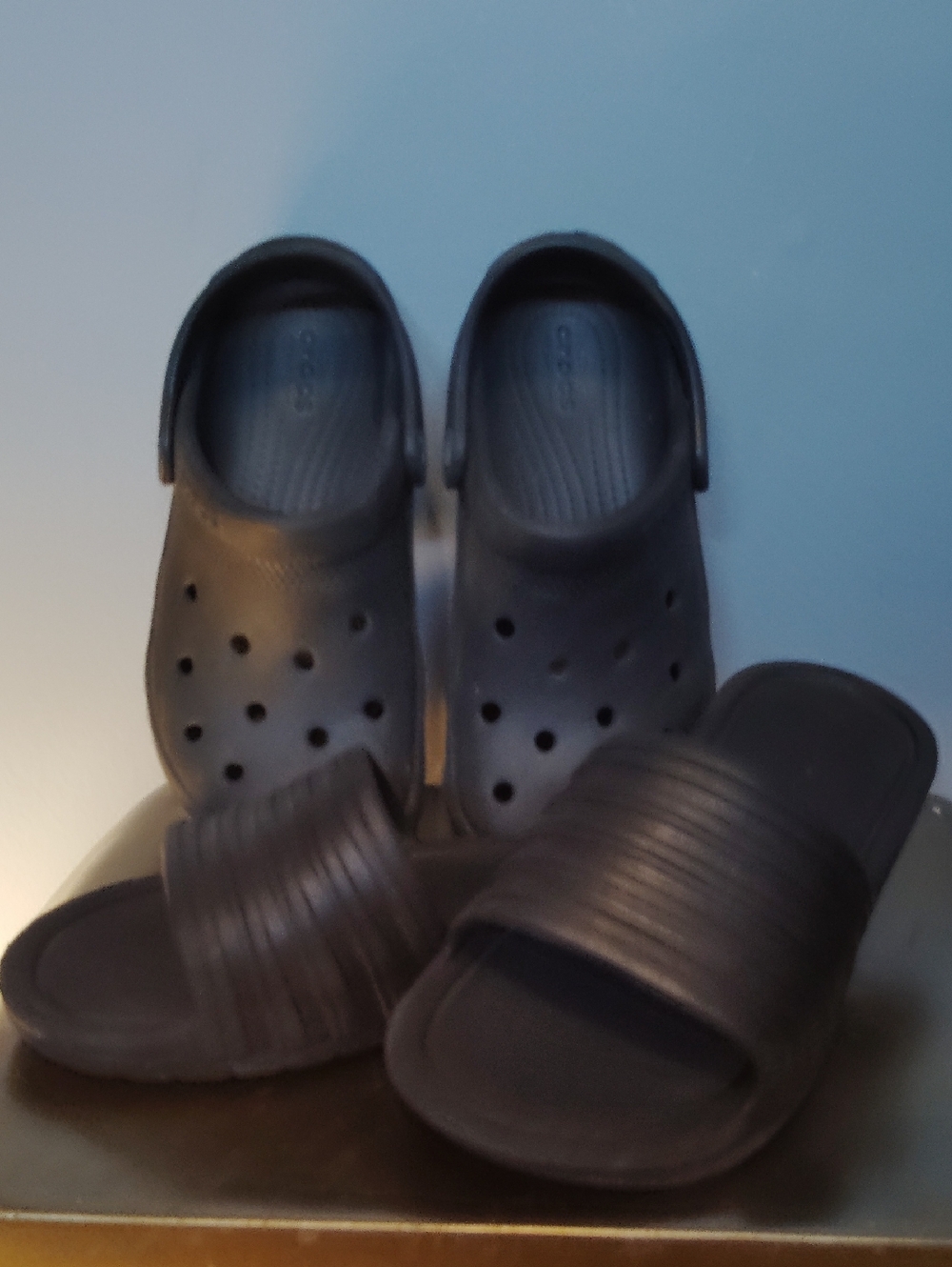 Black Slip-On Crocs and ADIDAS Slides Duo Boys 1-2